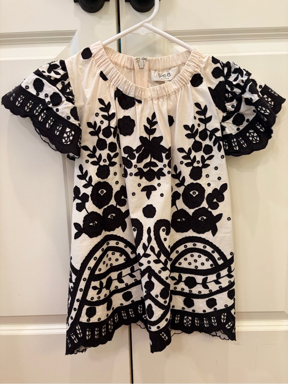 Sea New York Ivory Blouse with Black Floral Embroidery